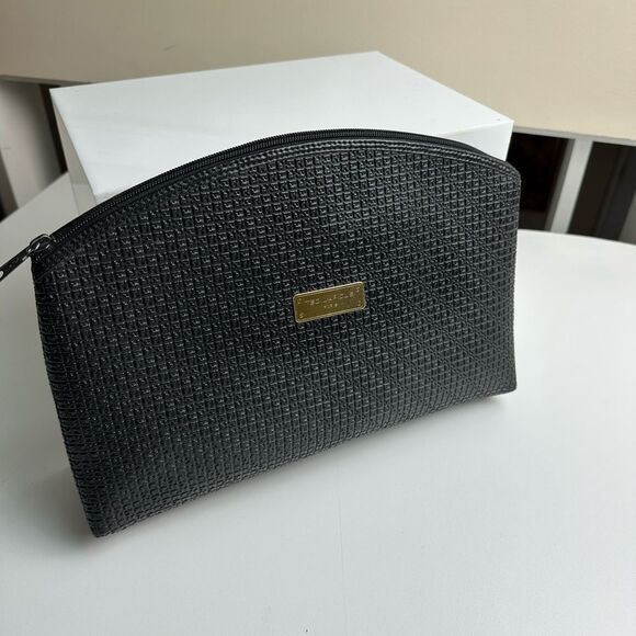 Ted Lapidus Paris Large Travel Cosmetic Bag Clutch Black Zip Top Closure